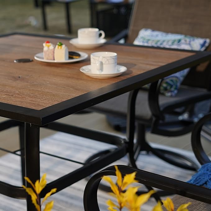Sophia & William 37" Square Outdoor Dining Table with Umbrella Hole, Imitation of Wooden Surface Patio Dining Table for Lawn Garden, Sturdy Metal Steel Frame with Wood-Like Table top