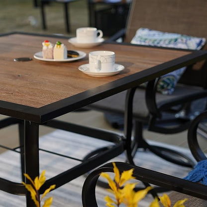 Sophia & William 37" Square Outdoor Dining Table with Umbrella Hole, Imitation of Wooden Surface Patio Dining Table for Lawn Garden, Sturdy Metal Steel Frame with Wood-Like Table top