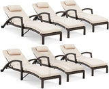 HOMREST Chaise Lounge Chairs Set of 6, PE Rattan Wicker Lounge Chair with Arm and Wheels for Poolside,Khaki - Photo 1