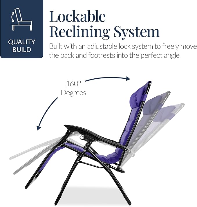 Best Choice Products Oversized Padded Zero Gravity Chair, Folding Outdoor Patio Recliner - Photo 7