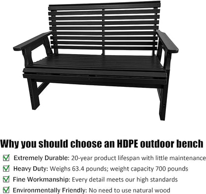 Poly Lumber Outdoor Bench, HDPE All-Weather Bench, Never Rots or Fades, for Patio, Porch, Garden and Park, 700 lbs Weight Capacity (2-Seater, Black)