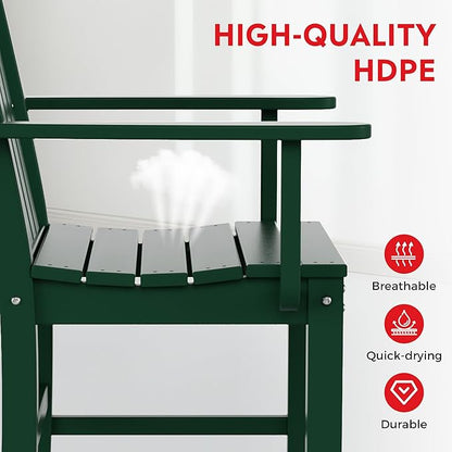 Costaelm Patio Dining Chairs, Plastic Outdoor Adirondack Chair with Arm, HDPE Poly Lumber, Waterproof Restaurant Bistro Dining Chair for Outside Porch Backyard Garden, Dark Green