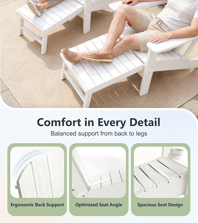 PASAMIC Folding Adirondack Chairs Set of 2 with Retractable Ottoman, 5-Position Adjustable Backrest - Photo 5