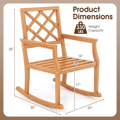 Tangkula Teak Wood Rocking Chair, Oversized Porch Rocker with Backrest and Slatted Seat, Outdoor Rocker Chair for Patio, Backyard and Lawn, 330 LBS Weight Capacity (2, 30 x 23 x 35 Inch)