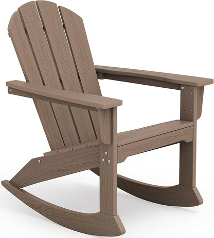 SERWALL Outdoor Adirondack Rocking Chair, All-Weather HDPE Adirondack Rocker Chair, Front Porch Rocker Chairs for Patio Lawn Porch Deck, Coffee