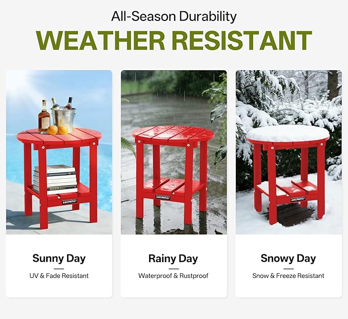 Outdoor Side Table Round - Patio Side Tables - HDPE Small Outdoor End Table for Backyard Pool Porch Balcony - Double - Photo 5