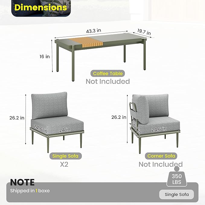Sundale Outdoor 2 Pieces Patio Sofa Set, Metal Outdoor Sectional Loveseat with 6 Inch Olefin Cushion - Photo 2