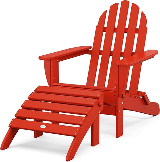 POLYWOOD PWS136-1-SR Classic 2-Piece Adirondack Set, Sunset Red