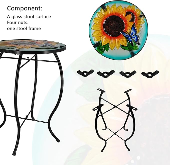 Patio Side Table Outdoor Accent Table Mosaic Coffee Side Table Glass Round Small Table Plant Stand for Indoor Garden Balcony