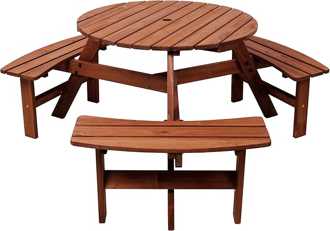 Wooden Picnic Table,Outdoor Wooden Dining Rectangle Table w/Umbrella Hole,for Patio,Garden,Backyard - Photo 1