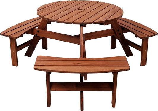 Wooden Picnic Table,Outdoor Wooden Dining Rectangle Table w/Umbrella Hole,for Patio,Garden,Backyard
