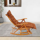 Folding Bamboo Rocking Chair, Adjustable Back Patio Reclining Chair with Headrest Pillow - Photo 8
