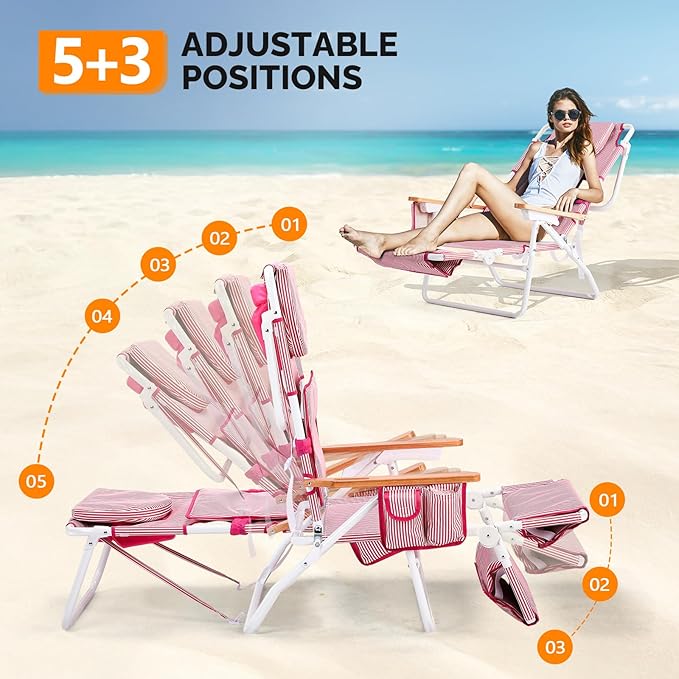 Bonnlo Deluxe 3-in-1 Beach Chair, Tanning Chair with Face Hole, Sunbathing Lounge Chair Outdoor, Adjustable Footrest - Photo 6