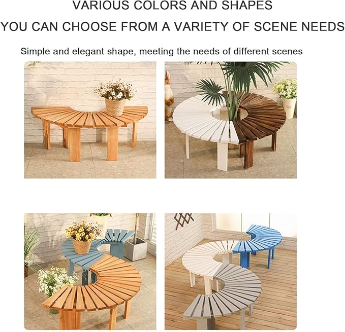 Outdoor Curved Wooden Bench - Solid Wood Slatted Seat Fan-Shaped Garden Tree Bench, Backless Patio Half Round Lounge Seating for Park and Courtyard