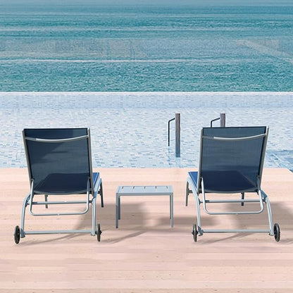 Domi Outdoor Chaise Lounge Chair with Wheels, Patio Lounge Chairs for Outside Set of 3, Sturdy Metal Frame with 5 Adjustable Position Recliner for Porch, Beach,Pool, Yard, Navy Blue