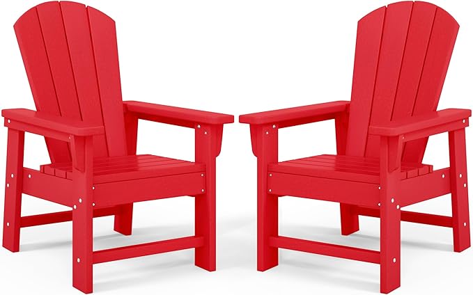 Costaelm Kids Lawn Chair Set of 2, Toddler Outdoor Chair Kids Patio Furniture and Outdoor Children Picnic Activity Baby Adirondack Chairs Set of 2 for Garden, Patio, Backyard & Beach, Red