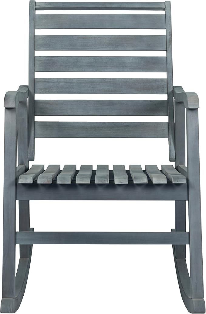 Eyely KCR101B Carrie Modern Slat-Back 300-Lbs Support Acacia Wood Patio Outdoor Rocking Chair for Garden, Lawn, Backyard, Pool, Deck, Beach, Firepit, Gray