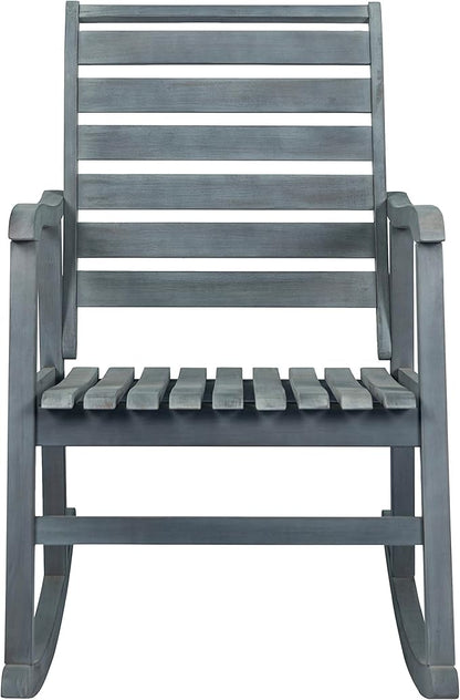 Eyely KCR101B Carrie Modern Slat-Back 300-Lbs Support Acacia Wood Patio Outdoor Rocking Chair for Garden, Lawn, Backyard, Pool, Deck, Beach, Firepit, Gray