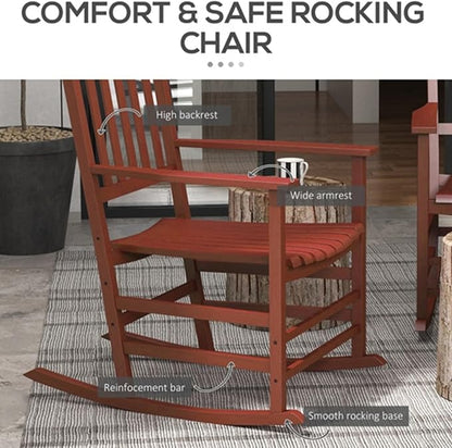2Pcs Wooden Rocking Chairs, Wood Classic Slatted Patio Porch Rockers for Porches, Backyards, Poolside Balconies, Decks(Red)