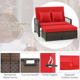 LDAILY Moccha Outdoor Daybed, PE Rattan Double Chaise Lounge w/ 4-Level Adjustable Back, Storage Ottoman - Photo 8