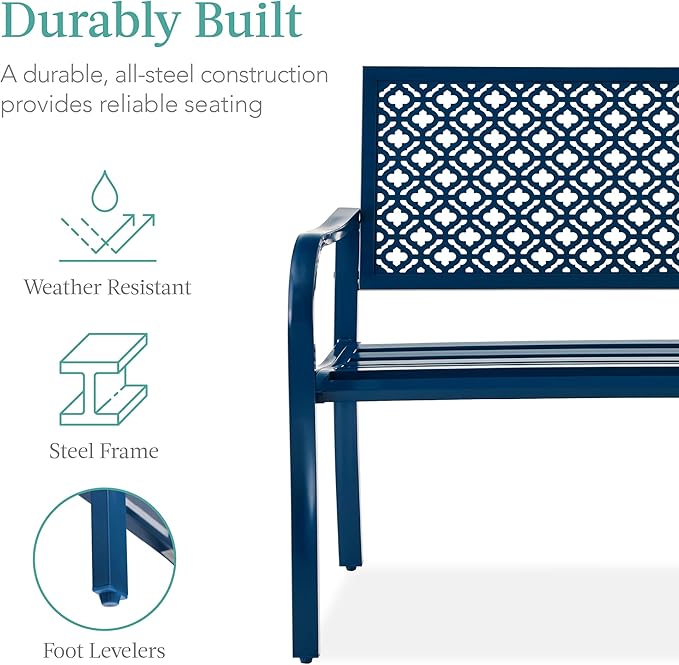 Best Choice Products Outdoor Bench 2-Person Metal Steel Benches Furniture for Garden, Patio, Porch - Photo 3