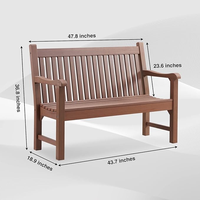 Psilvam Garden Bench, 2-Person Poly Lumber Patio Bench, All-Weather Outdoor Bench that Never Rot and Fade, Suit for Garden, Porch and Park (Brown)