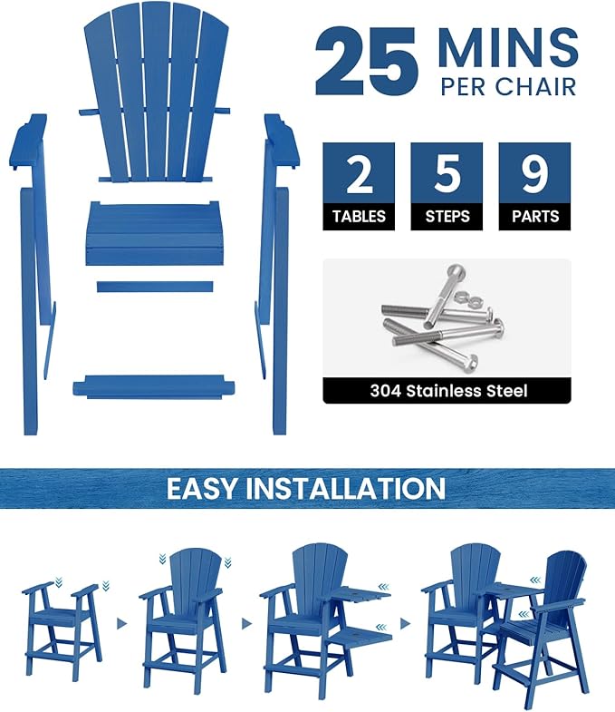 Ciokea Tall Adirondack Chairs Set of 2, HDPE Outdoor High Back Adirondack Chair with Double Connecting Tray - Photo 5