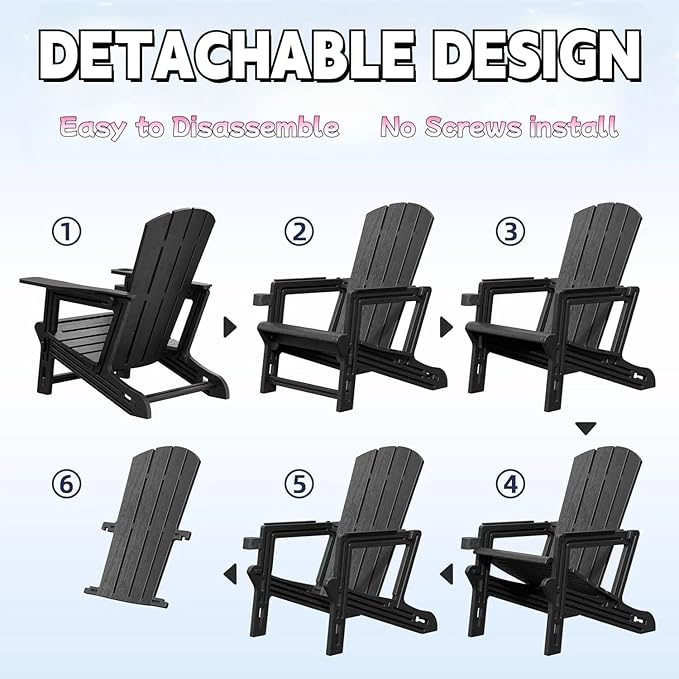 FONTOI Adirondack Chair, Plastic Adirondack Chair with Cup Holder, Outdoor Weather Resistant Lawn Furniture, 400 LBS Capacity Recliner, Garden Backyard Patio Without Screws Install,Set of 2 Black