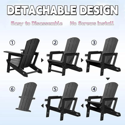 FONTOI Adirondack Chair, Plastic Adirondack Chair with Cup Holder, Outdoor Weather Resistant Lawn Furniture, 400 LBS Capacity Recliner, Garden Backyard Patio Without Screws Install,Set of 2 Black