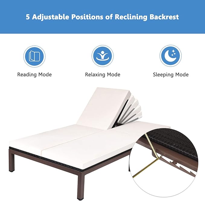 DORTALA 2-Person Patio Rattan Recliner Chair W/Wheels & Cushion - Photo 4