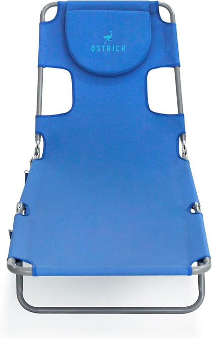 Ostrich the Original Chaise 72 x 22 Inch Lounge Portable Reclining Lounger, Outdoor Patio, Beach, Lawn, Camping, or Pool Tanning Chair, Ocean Blue