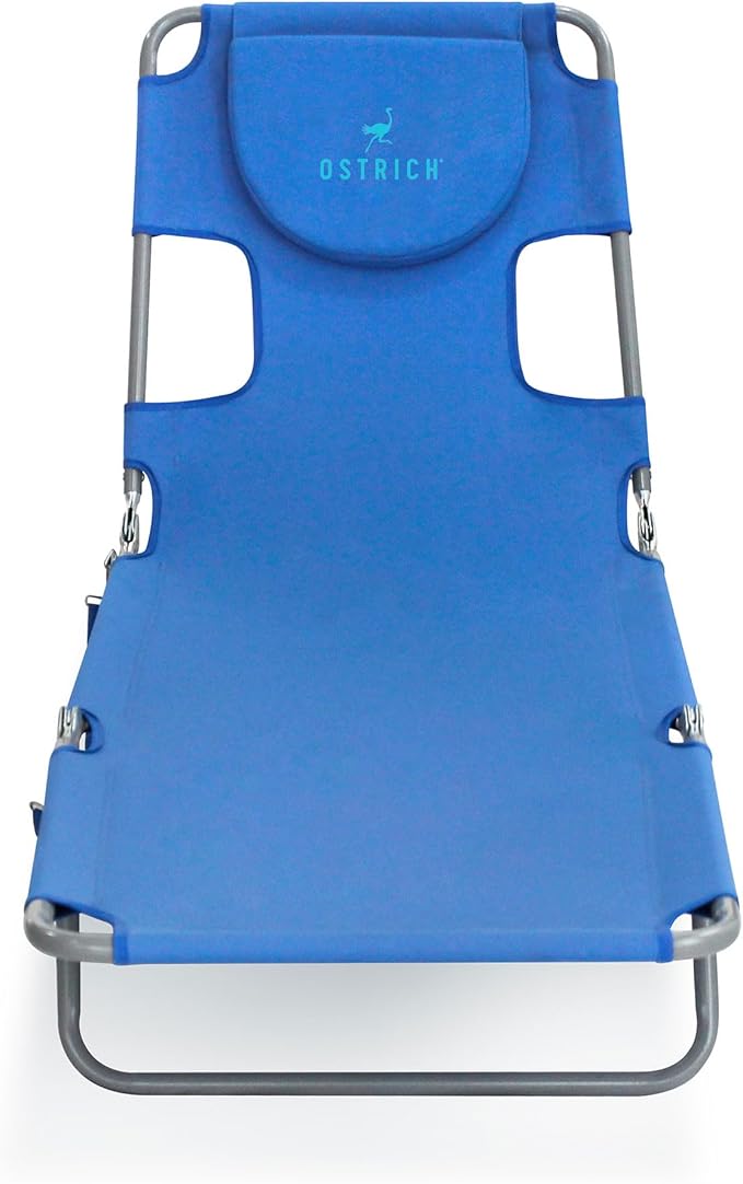 Ostrich 2-Pack Beach Lounge Chair, Folding & Reclining Outdoor Chaise Lounger, Blue - Portable Adjustable Recliner Chair for Lawn, Pool, Patio, Garden, and Yard