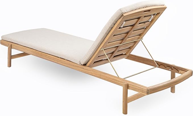 Christopher Knight Home Brolen Acacia Wood Chaise Lounge Chair Outdoor Set of 2, Patio Outdoor Chaise Lounge with Cushions, Adjustable Backrest Lounge Sofa, Wooden Sunbathing Pool Lounger, Teak+Beige