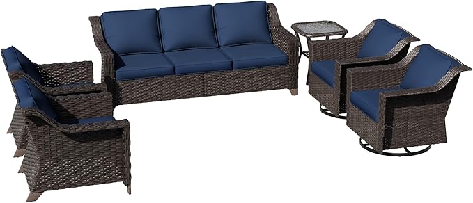 6 Pieces Patio Conversation Furniture Set - 1 Sofa, 2 Swivel Chairs, 2 Armchairs, 1 Side Table - Photo 7