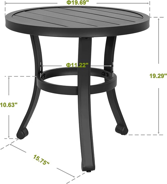 NUU GARDEN Metal Side Table, Weather Resistant 20" Patio Table, Outdoor Bistro Table, Outside End Table for Patio, Pool, Deck, Balcony, Porch, Outdoor or Indoor Use, Black