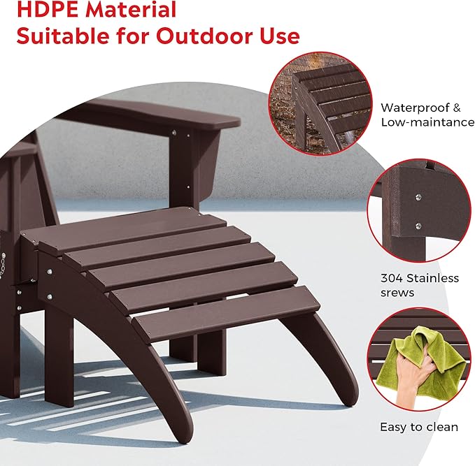 Costaelm Adirondack Chair Footrest Foldable Ottoman, Folding Ottoman Outdoor Foot Rest for Patio Waterproof, Adirondack Ottoman Outdoor, Dark Brown