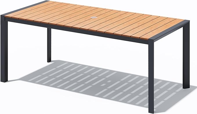Crestlive Products Outdoor Dining Table for 6, 71in Aluminum Patio Table with Umbrella Hole Weather-Resistant Rectangle Outside Table for Garden Backyard Indoor, Brown