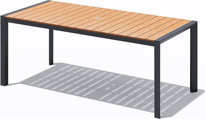 Crestlive Products Outdoor Dining Table for 6, 71in Aluminum Patio Table with Umbrella Hole Weather-Resistant Rectangle Outside Table for Garden Backyard Indoor, Brown