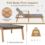 COSTWAY Patio Rattan Chaise Lounge Chair Recliner Back Adjustable Acacia Wood Garden - Photo 9