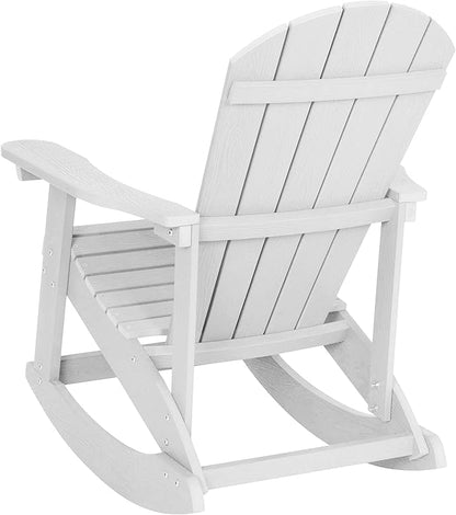 EMMA + OLIVER Marcy All Weather Rocking Chair - Set of 2 - White Poly Resin - Classic Adirondack Design - UV Resistant Coating - Stainless Steel Hardware