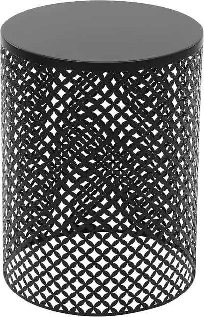 2PCS Outdoor Side Table, Heavy Duty Metal Frame Side Table Decorative Garden Stool Modern End Table Round Coffee Table for Patio Gardens Balconies Cafes (Black)