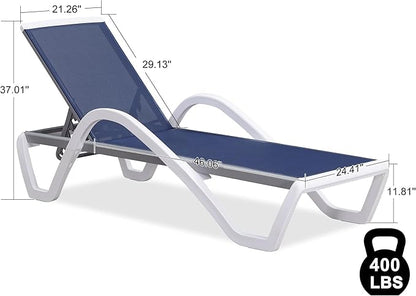 PURPLE LEAF Patio Chaise Lounge Chair Outdoor Plastic Textilene Sun Bathing Recliner Tanning Pool Lounger with 6 Adjustable Position for Outside Beach in-Pool Lawn Poolside, Navy Blue