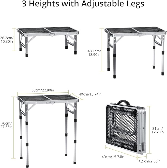 Anbte 2ft Folding Grill Table, Adjustable Height Max 27.5" Aluminum Camping Table, Heat-Resistant Tabletop, Lightweight - Photo 3