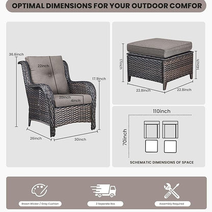 Belord Wicker Furniture 4 Pieces Outdoor Patio Furniture Set Patio Chairs with Ottomans Conversation Set for Porch Garden Deck Balcony Poolside