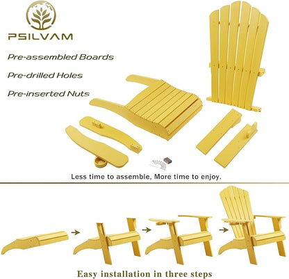 Psilvam Adirondack Chair, Oversized Poly Lumber Fire Pit Chair with Cup Holder, 350Lbs Support Patio Chairs for Garden, Weather Resistant Outdoors Seating, Relaxing Gift for Father & Mother (Yellow)