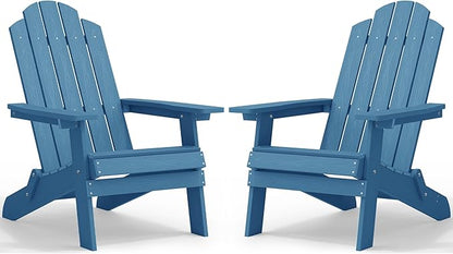 MXIMU Folding Adirondack Chair for Outdoor: Easy to Assemble and Comfortable Adirondack Chairs Set of 2 - All Weather Composite Plastic Chair for Outside Fire Pit Patio Lawn Garden Backyard Use(Navy)