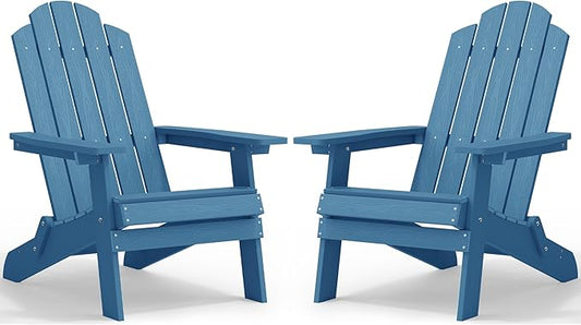 MXIMU Folding Adirondack Chair for Outdoor: Easy to Assemble and Comfortable Adirondack Chairs Set of 2 - All Weather Composite Plastic Chair for Outside Fire Pit Patio Lawn Garden Backyard Use(Navy)