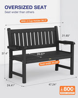 YEFU Outdoor Bench for Patio Waterproof: Heavy Duty 2-Person Garden Bench Set of 2 with 2 Cup Holders & Oversized - Photo 2