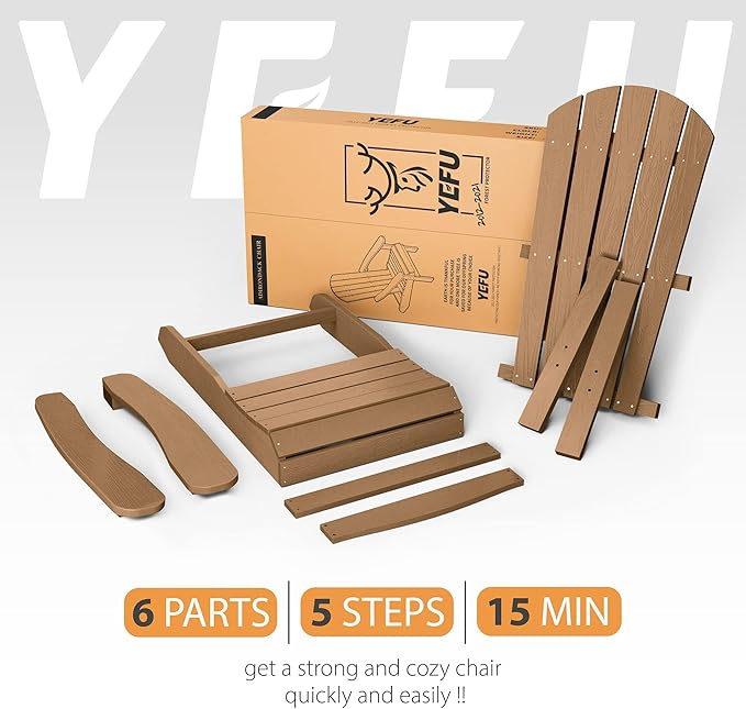 YEFU Plastic Adirondack Chairs Set of 2: Weather Resistant HIPS Composite Adirondack Chair for Outdoor Use - Oversized Backrest Fire Pit Chairs for Adults Outside Relaxation Leisure Party (Teak)