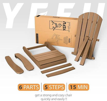YEFU Plastic Adirondack Chairs Set of 2: Weather Resistant HIPS Composite Adirondack Chair for Outdoor Use - Oversized Backrest Fire Pit Chairs for Adults Outside Relaxation Leisure Party (Teak)